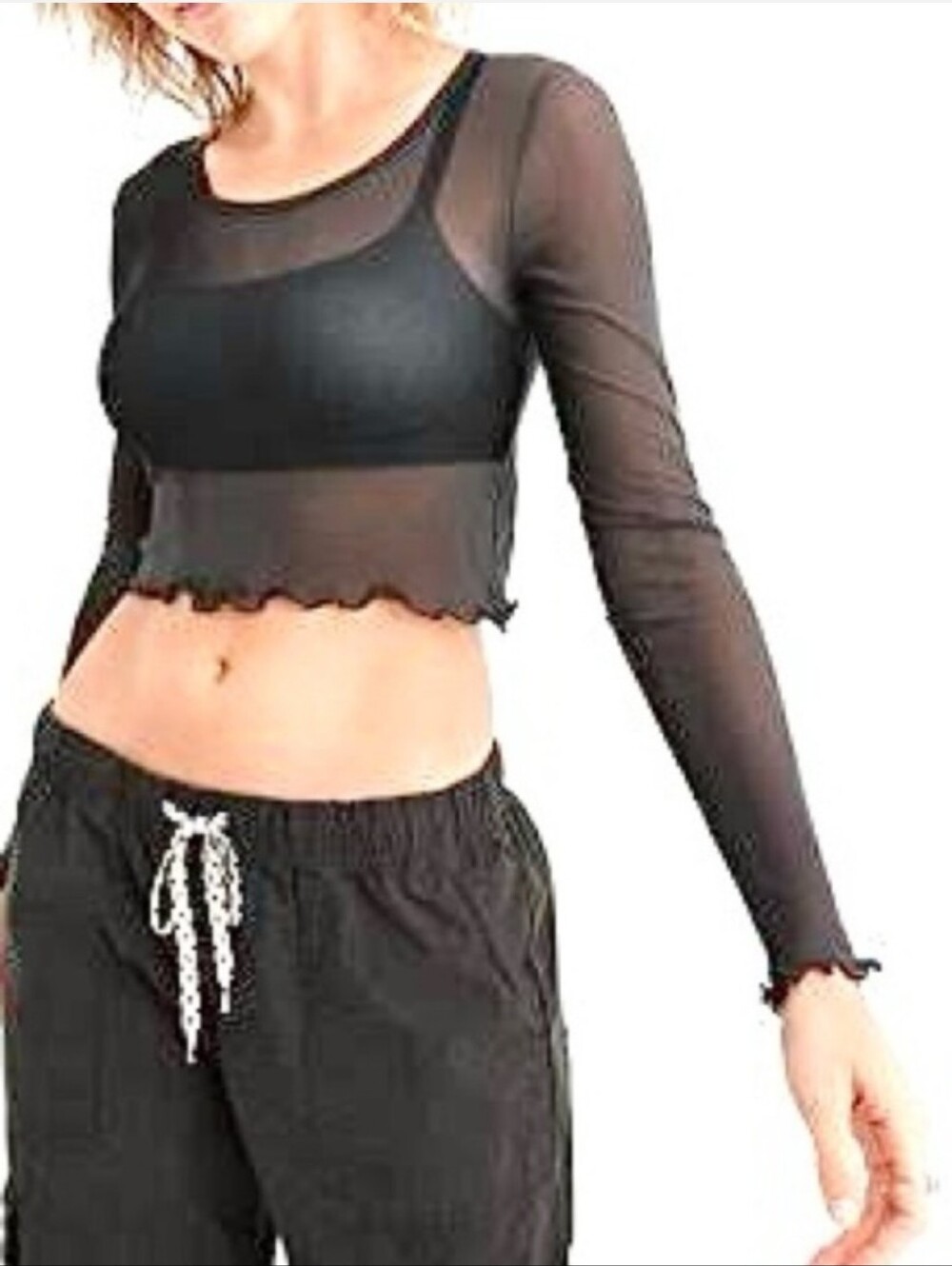 AERIE Magic Mesh Top in Smoke Grey Size Medium NEW